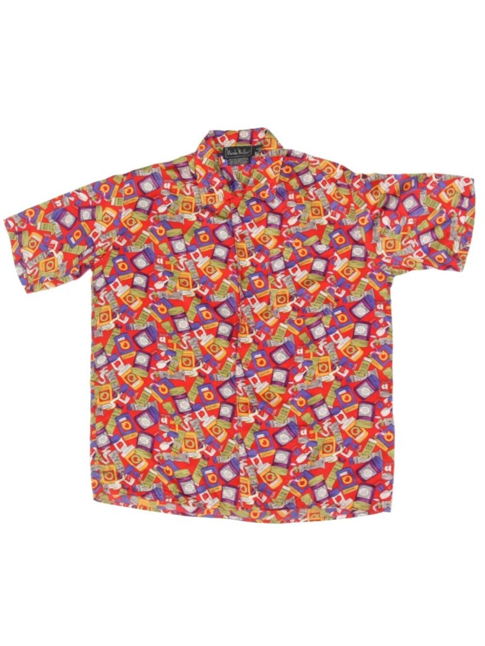NICOLE MILLER Vintage Silk Shirt Men's sz M Limited Artist Paint Tubes Jars /726